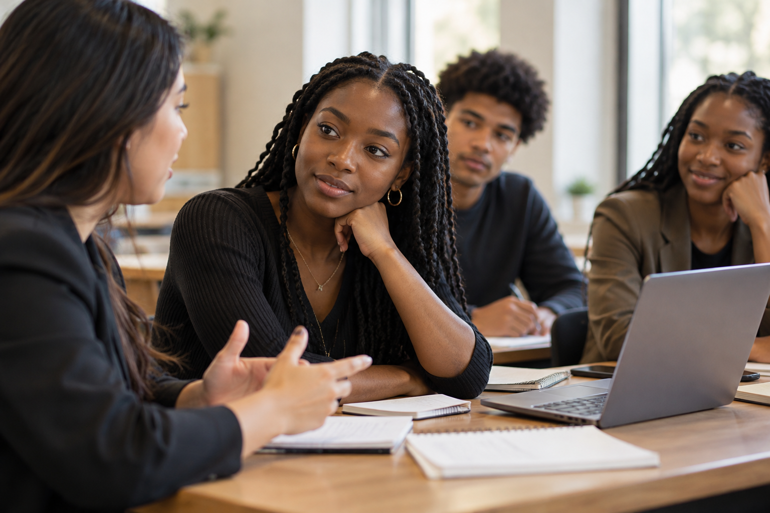 Students collaborating during a classroom discussion